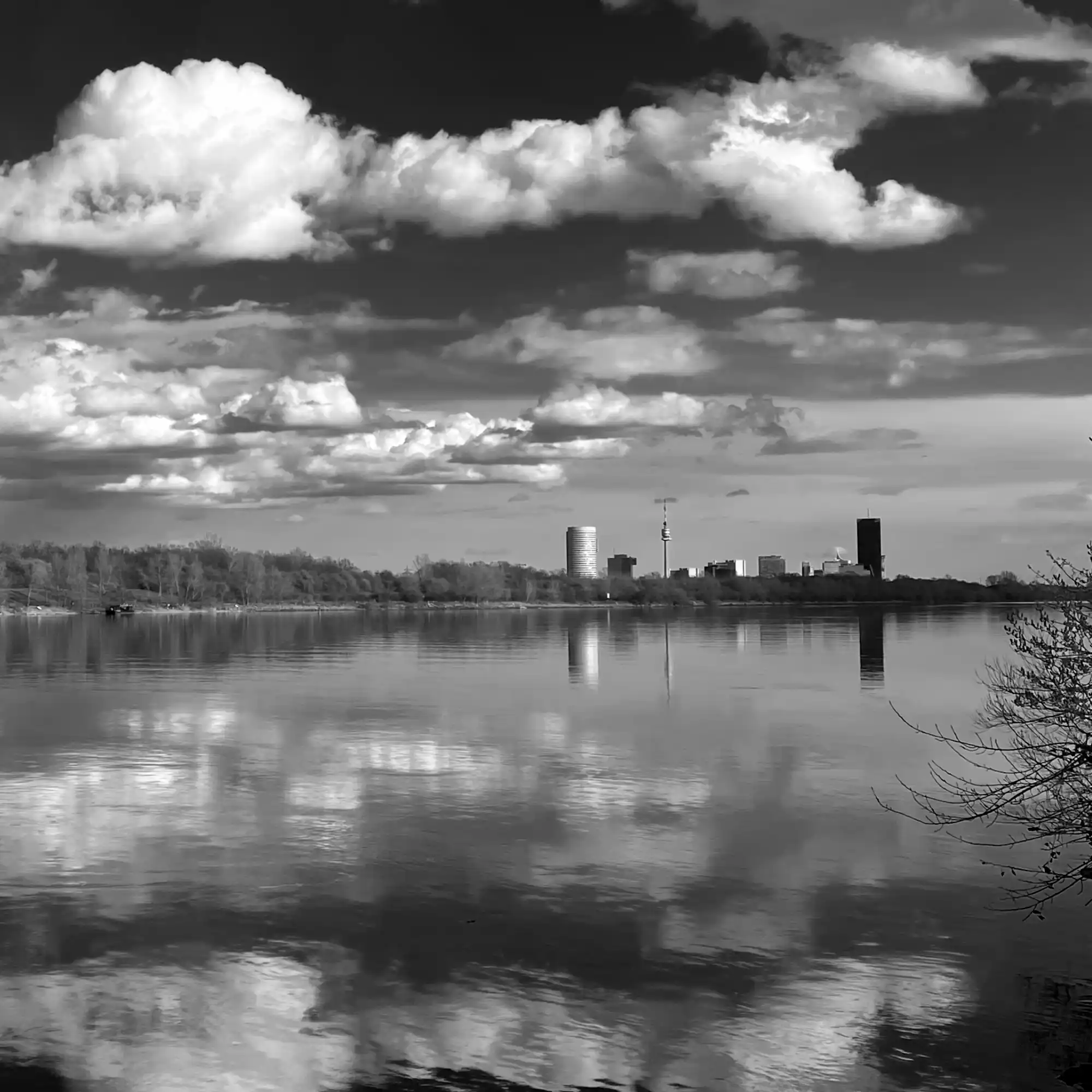 Vienna’s skyline seen from afar across the River Danube
